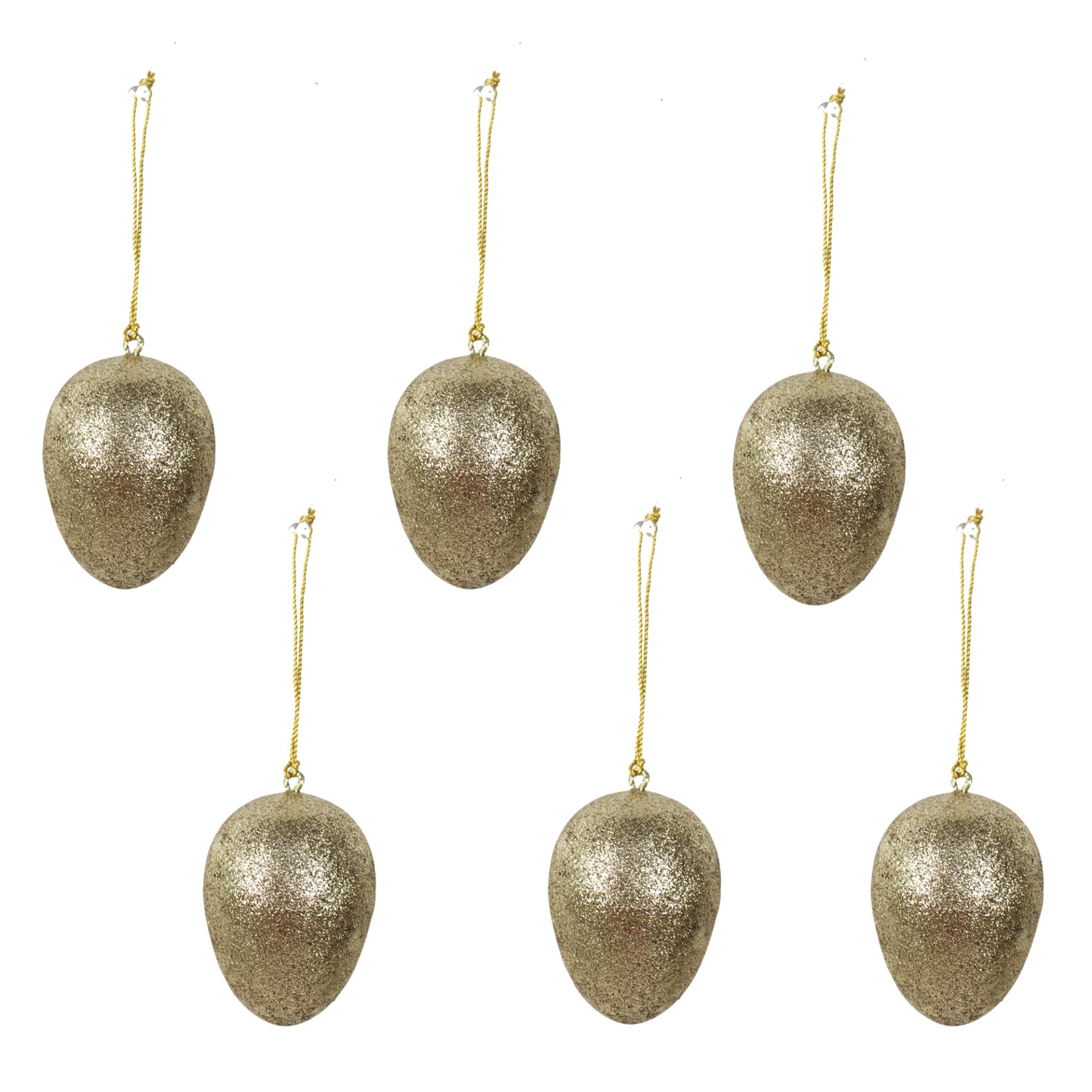 Set of 6 Glitter Oval Shaped for Christmas Tree Decoration